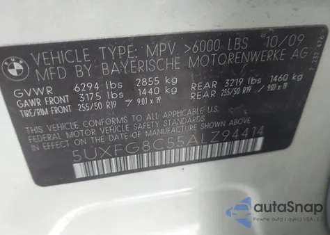 2010 BMW X6 xDrive50I z USA, uszkodzony, nr VIN 5UXFG8C55ALZ94414